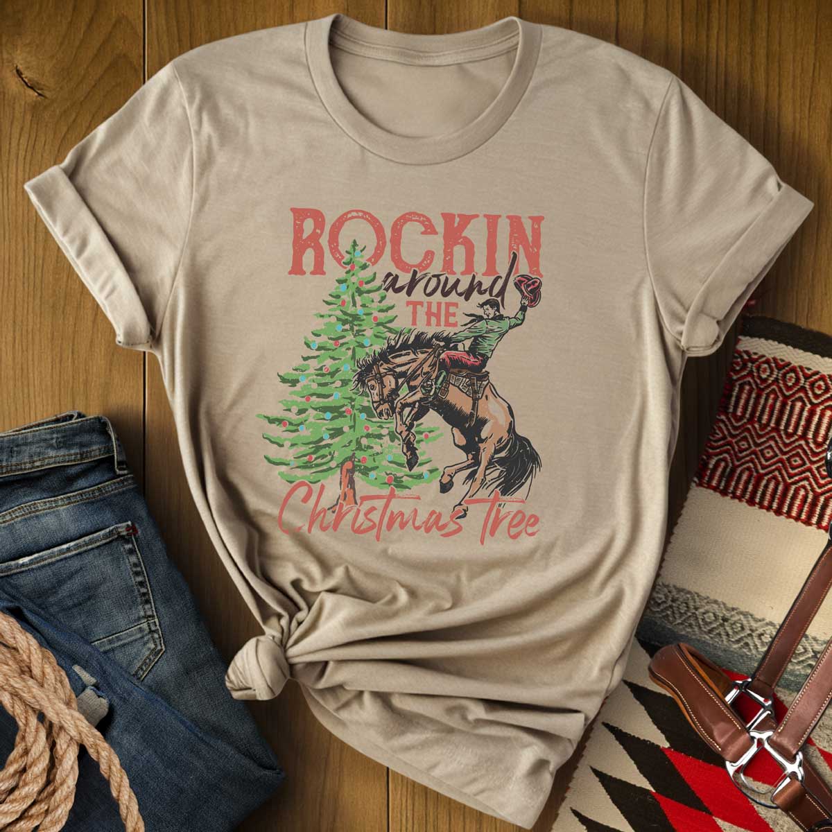 Rockin' Around the Christmas Tree Bucking Horse T-Shirt