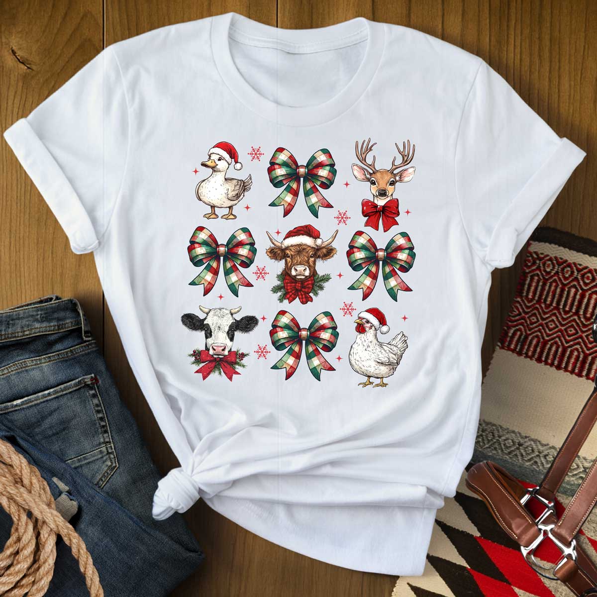 Christmas Farm Animal Bow T-Shirt