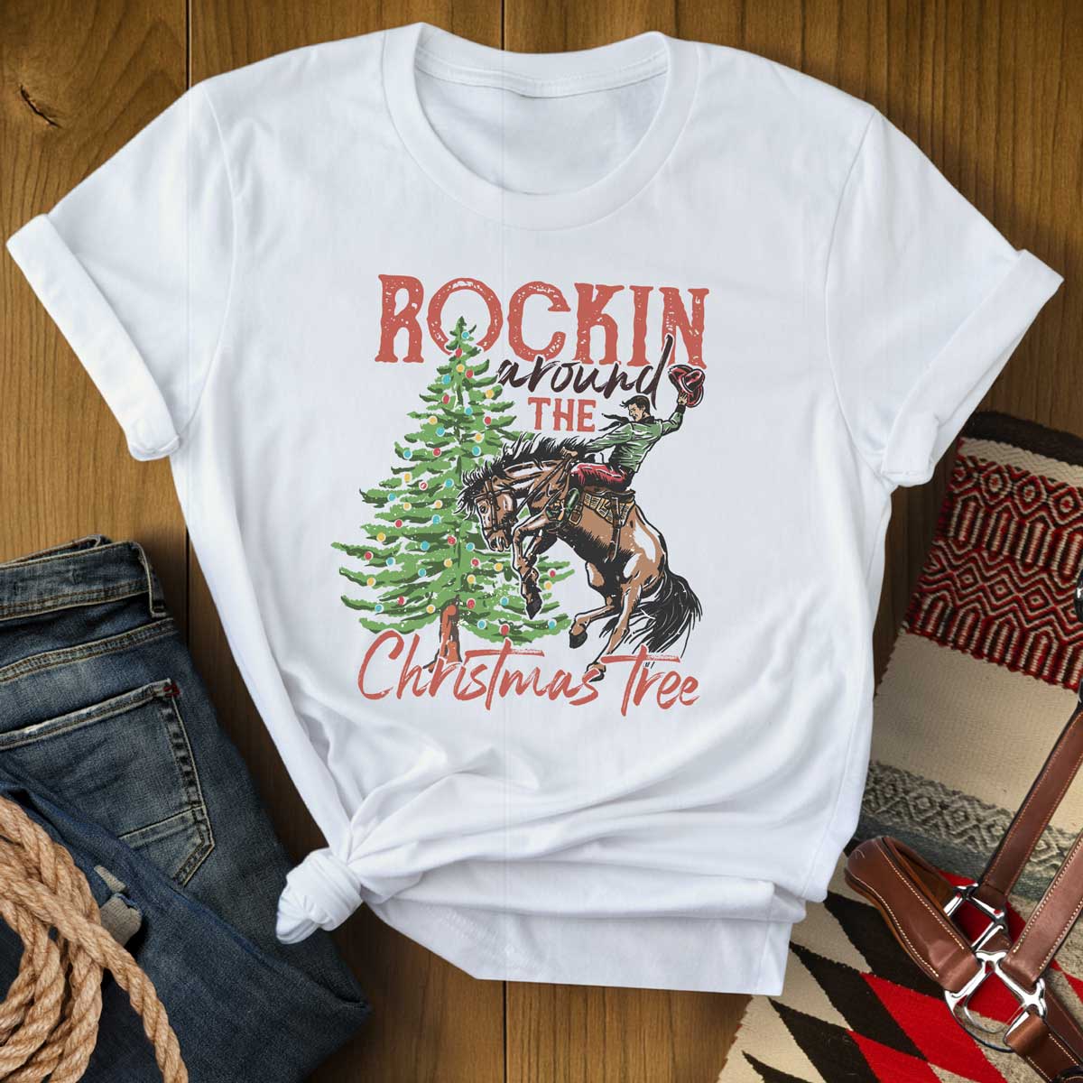 Rockin' Around the Christmas Tree  Bucking Horse T-Shirt
