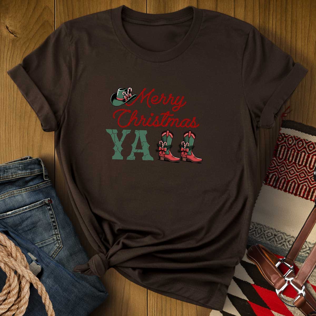 Merry Christmas Y'all Cowboy Boots T-Shirt