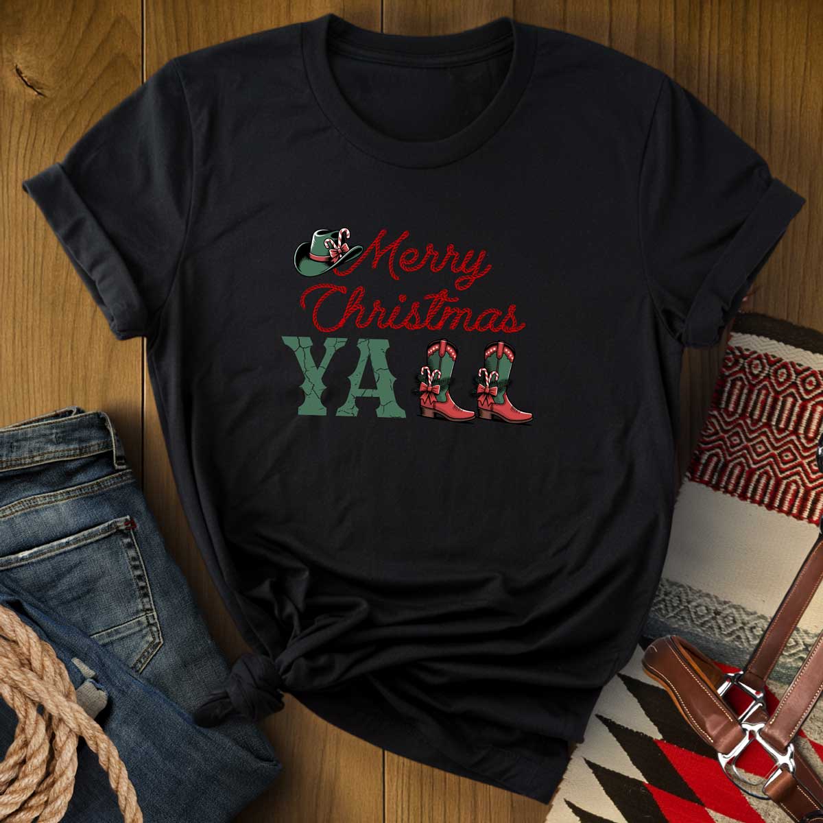Merry Christmas Y'all Cowboy Boots T-Shirt