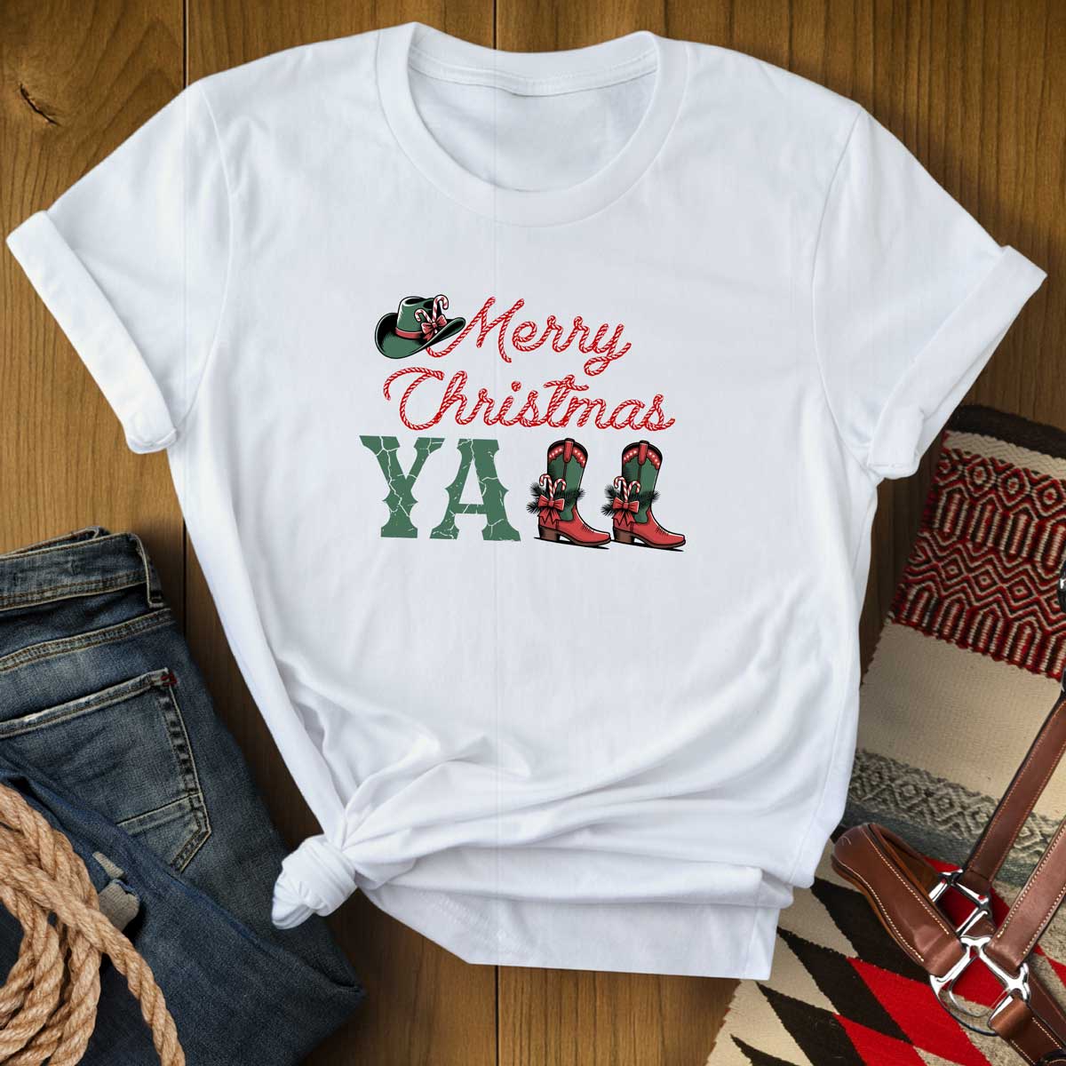 Merry Christmas Y'all Cowboy Boots T-Shirt