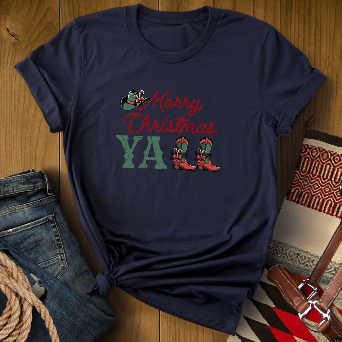 Merry Christmas Y'all Cowboy Boots T-Shirt