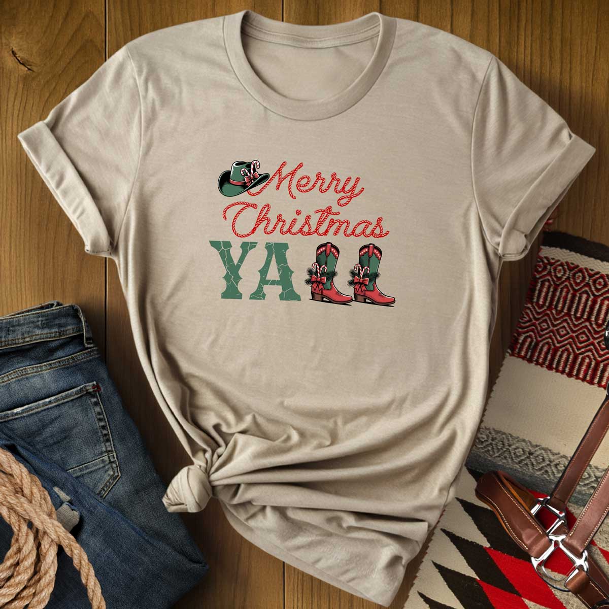 Merry Christmas Y'all Cowboy Boots T-Shirt
