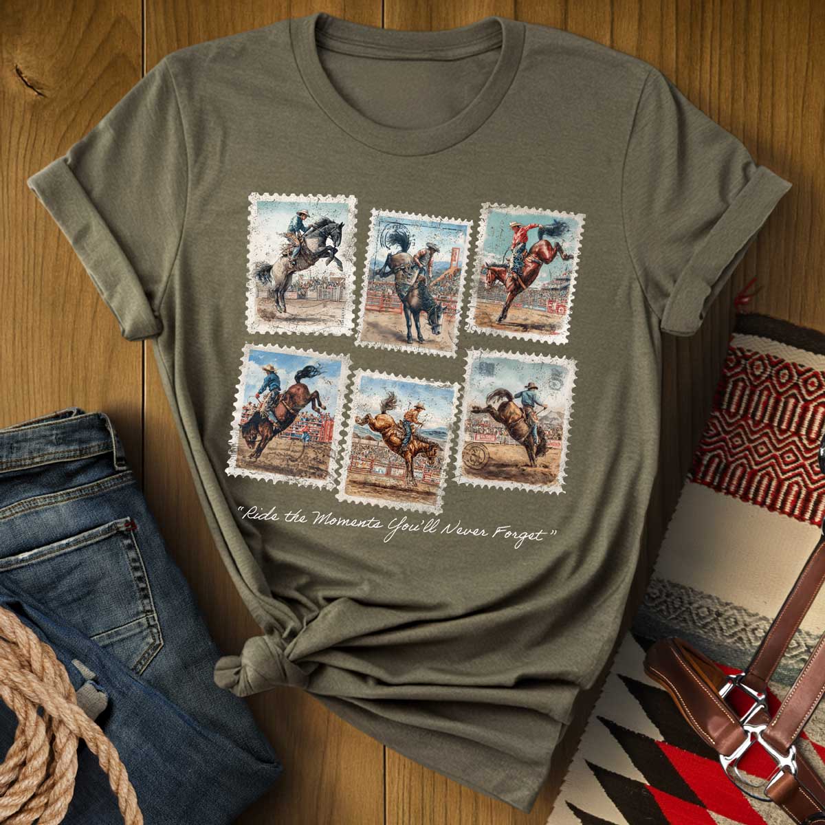 Vintage Bucking Horse Rodeo Stamp T-Shirt