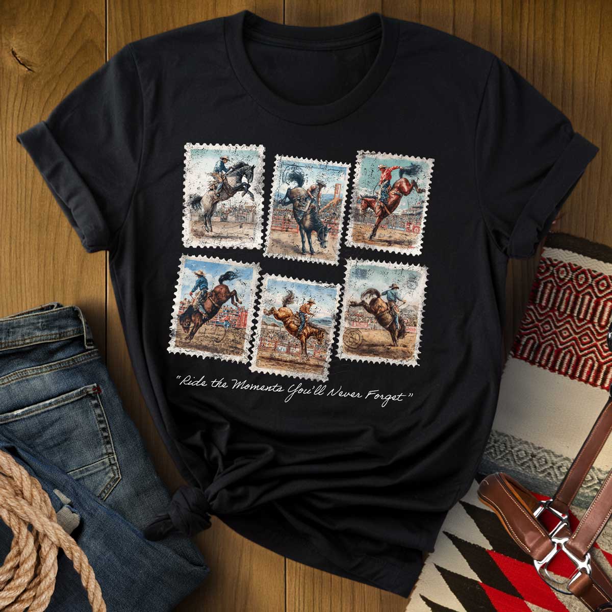Vintage Bucking Horse Rodeo Stamp T-Shirt