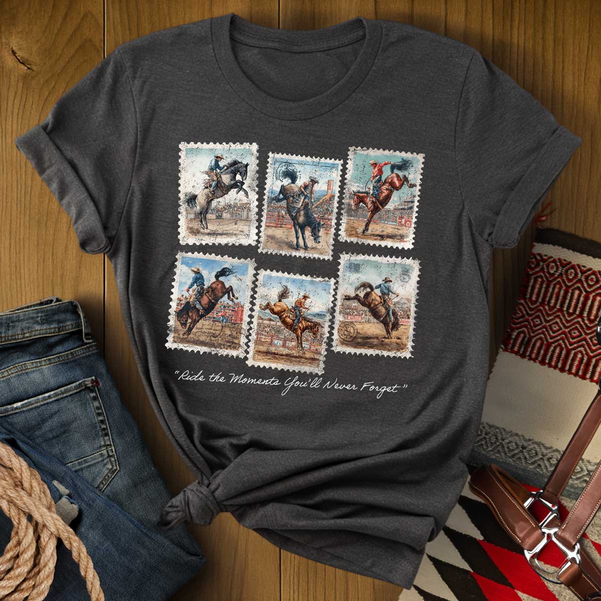 Vintage Bucking Horse Rodeo Stamp T-Shirt
