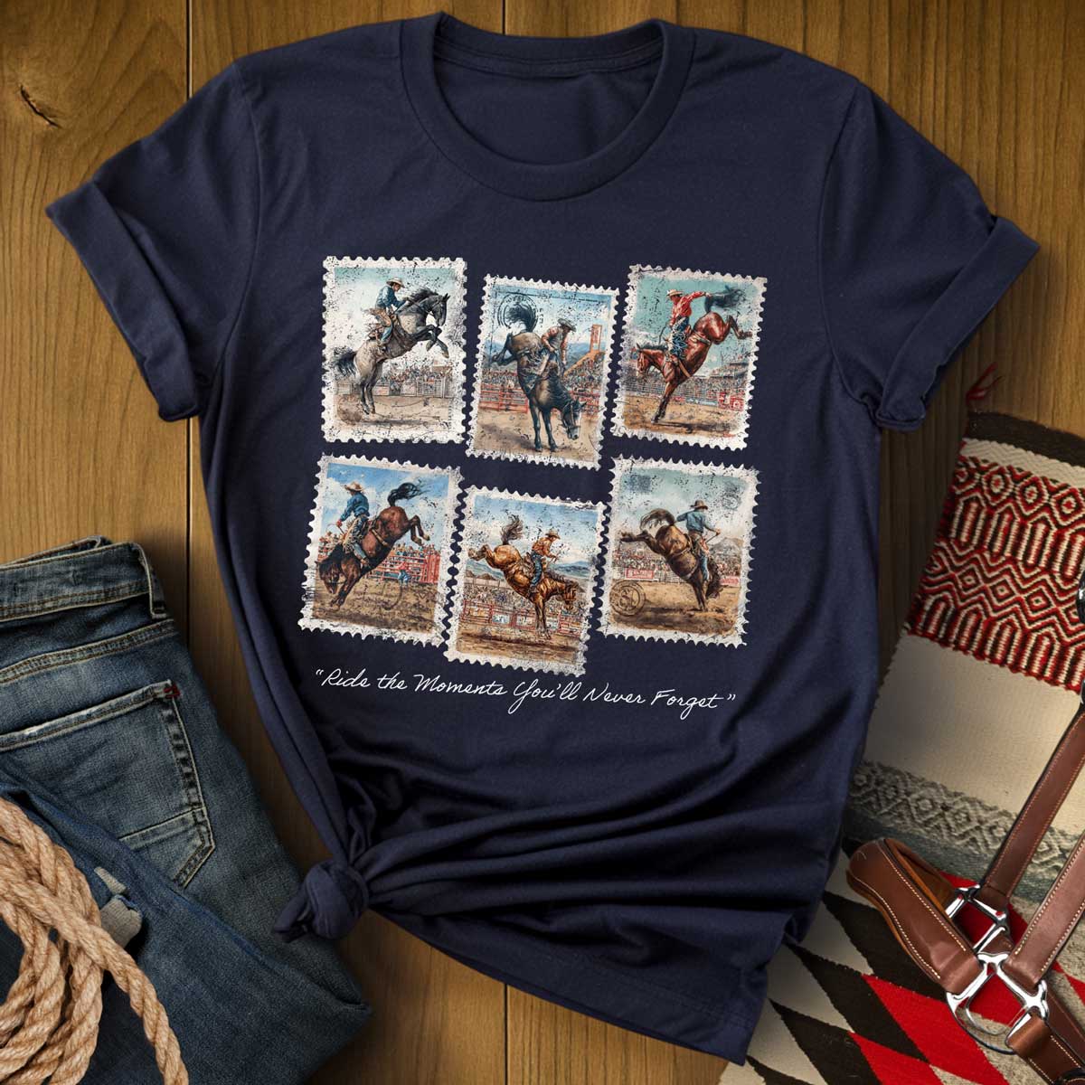 Vintage Bucking Horse Rodeo Stamp T-Shirt