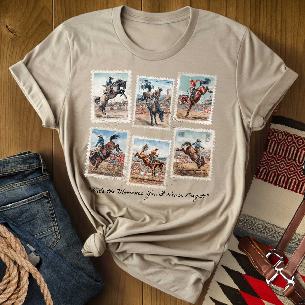 Vintage Bucking Horse Rodeo Stamp T-Shirt