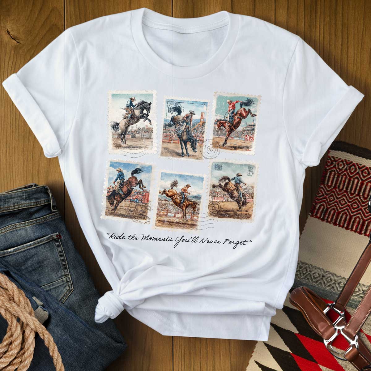 Vintage Bucking Horse Rodeo Stamp T-Shirt