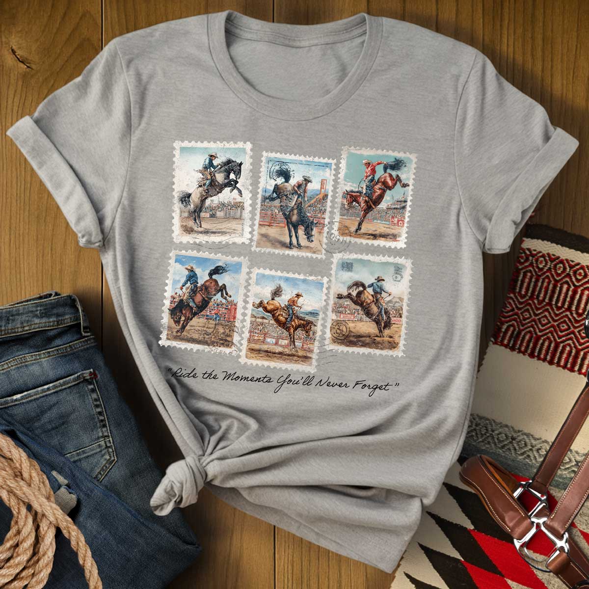 Vintage Bucking Horse Rodeo Stamp T-Shirt