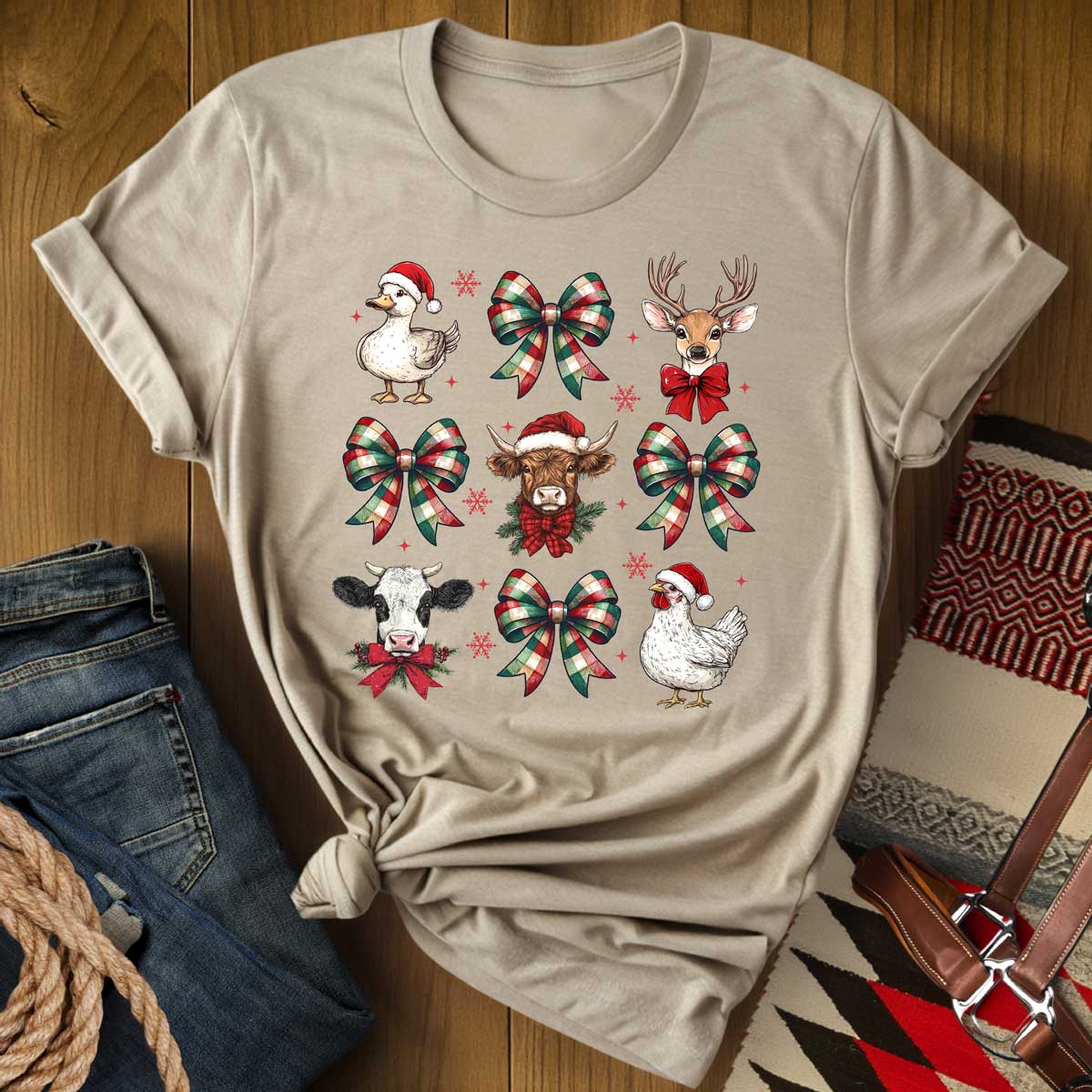 Christmas Farm Animal Bow T-Shirt