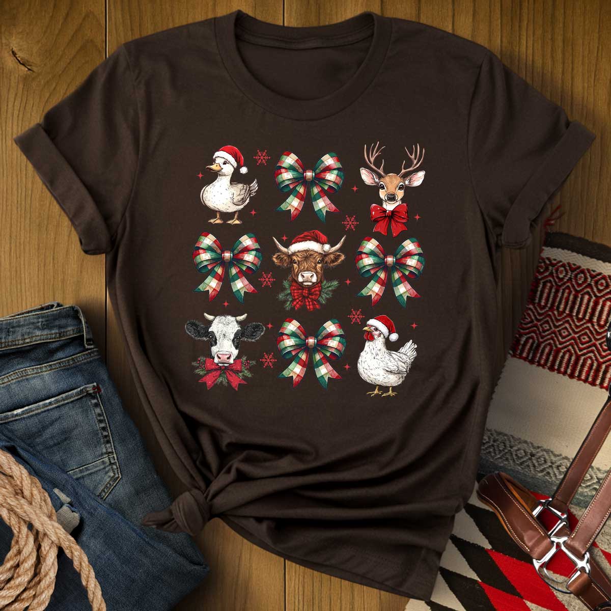 Christmas Farm Animal Bow T-Shirt