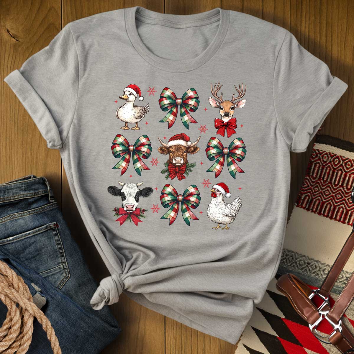 Christmas Farm Animal Bow T-Shirt