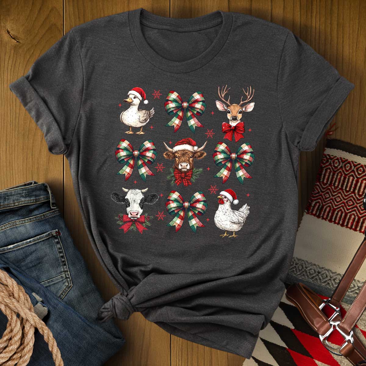 Christmas Farm Animal Bow T-Shirt