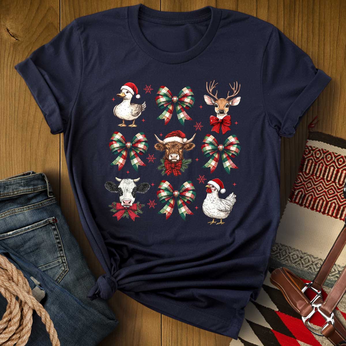 Christmas Farm Animal Bow T-Shirt